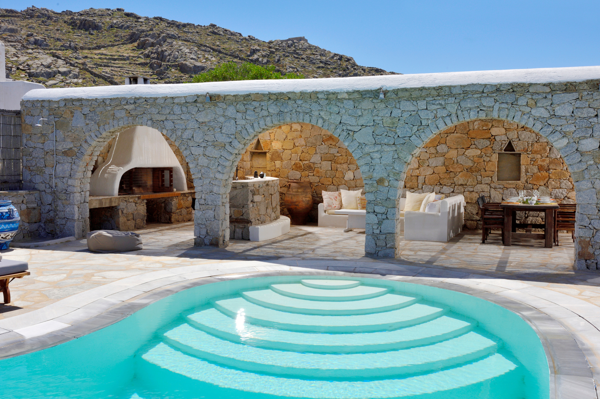 villa leria kanalia mykonos pool dining