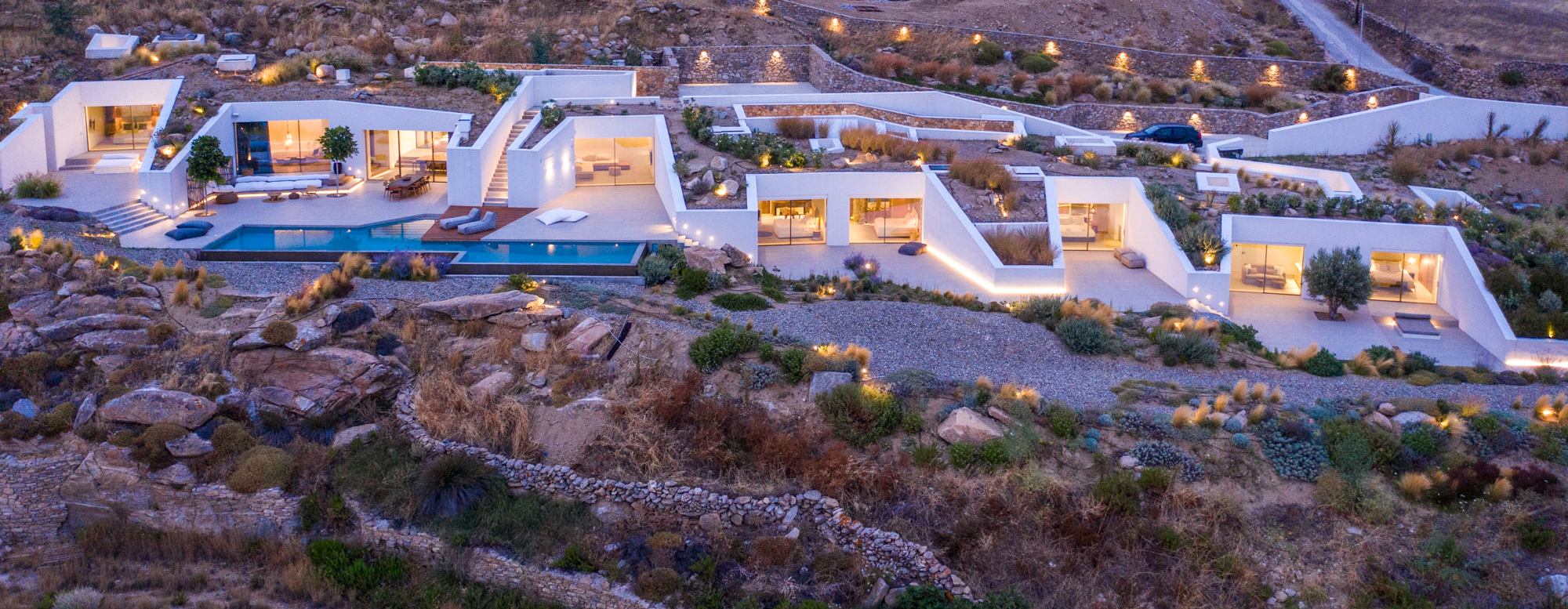 agios stefanos hillside villa ariel view